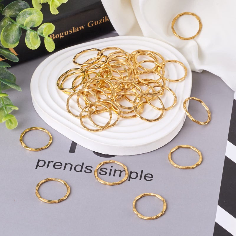 Craftdady 50Pcs 22mm Tibetan Round Linking Rings Antique Gold Alloy Hollow Bezels Circle Frames Pendants Connector Charms for Dangle Earrings Jewelry Crafts Making - Image 2